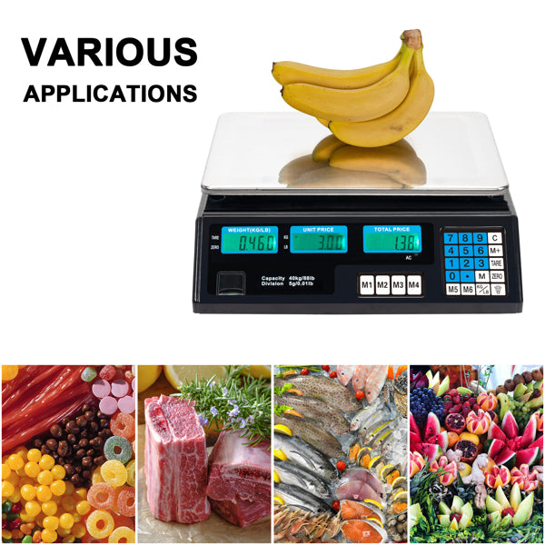 30–40kg  Digital Price Computing Scale – Vegetable & Retail Weighing Scale with Backlit LCD Display, 5g Precision & UK Plug – Silver & Black