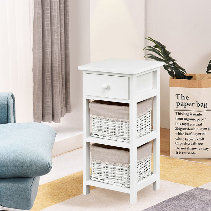 Bedside Table Made of Paulownia Wood in Country House Style