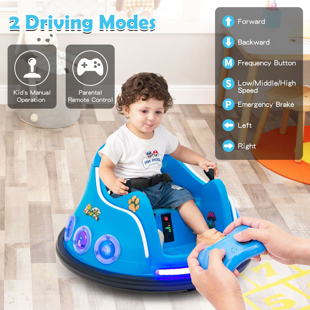 SEDOL 12V High-Performance Kids Bumper Car with 360° Rotation Parental Remote Control Wireless Bluetooth Audio and LED Light Show – 30kg Capacity