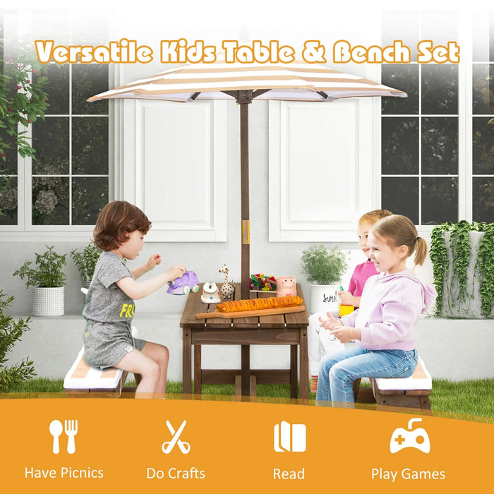 Kids Picnic Table with Cushions & Adjustable Umbrella – Fir Wood Play Table for 4