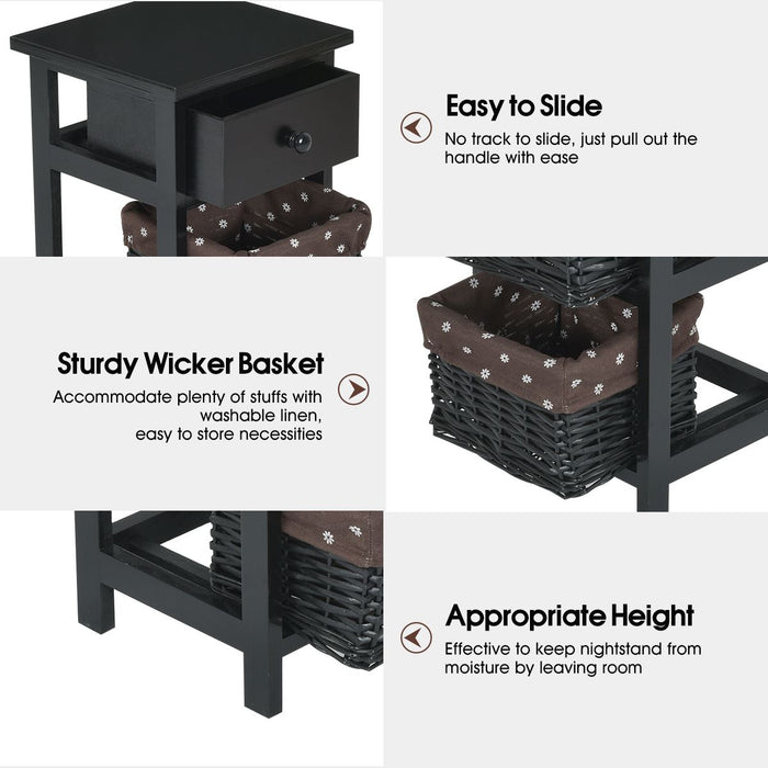 Bedside Table Made of Paulownia Wood in Country House Style
