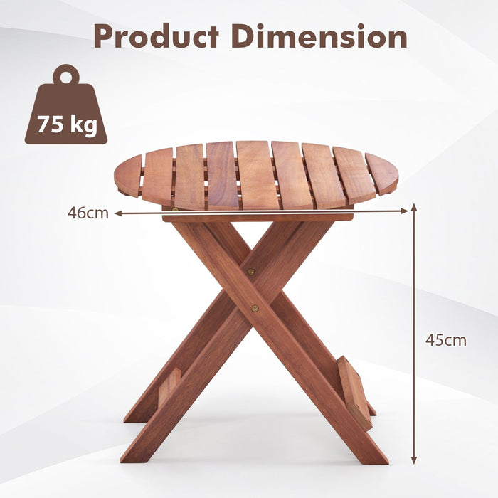 Wooden Side Table with Slatted Tabletop and Sturdy X-Shaped Frame