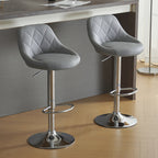 Adjustable PU Leather Counter & Bar Stool Set of 2 – Swivel 360°, Gas‑lift Height, Backrest, Foot‑rest – Grey