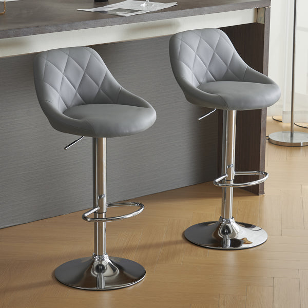 Adjustable PU Leather Counter & Bar Stool Set of 2 – Swivel 360°, Gas‑lift Height, Backrest, Foot‑rest – Grey