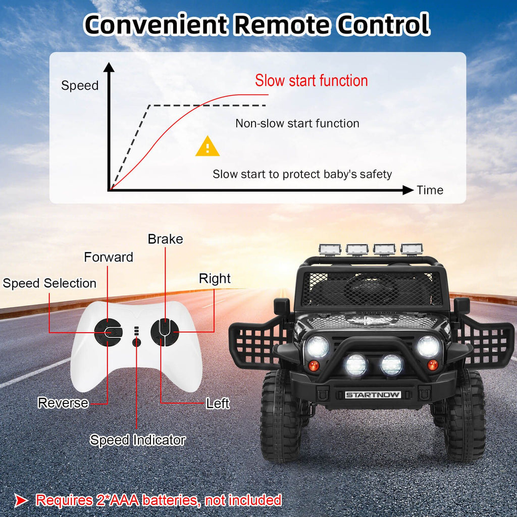 SEDOL 2-Seater Kids Ride-On Truck 12V Battery Powered Electric Car with Parental Remote Control Spring Suspension Rocking Mode and Bluetooth/USB Audio – 50kg Capacity