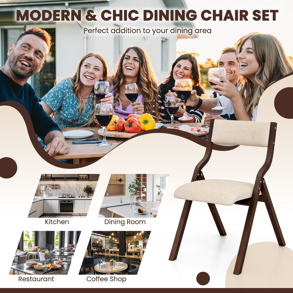 Folding Dining Chair Set of 2 with Solid Wood Frame and Padded Seat