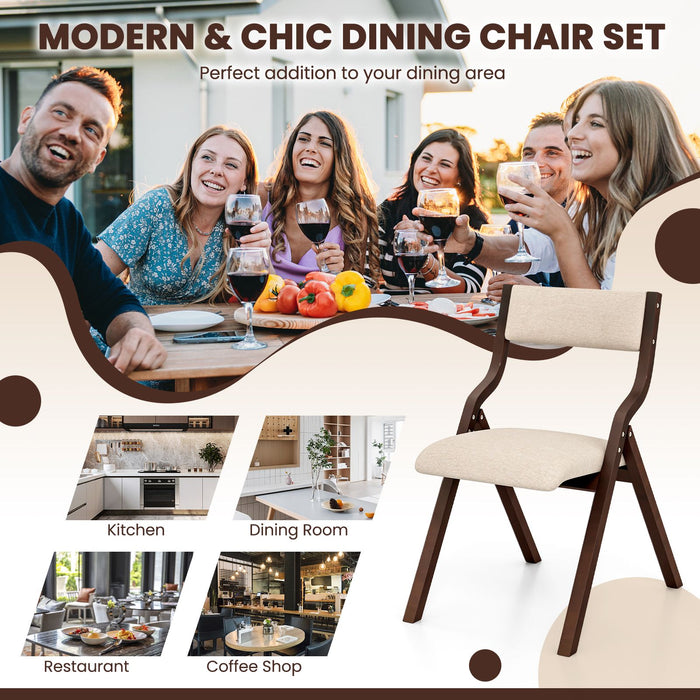 Folding Dining Chair Set of 2 with Solid Wood Frame and Padded Seat