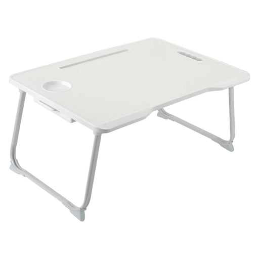 Foldable Laptop Bed Desk – Portable Ivory White Lap Table with Drawer, Cup Holder & Tablet Slot