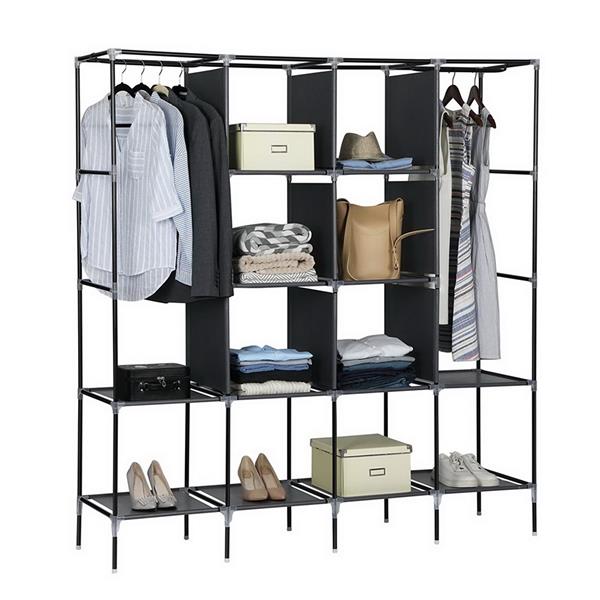 67" Portable Clothes Wardrobe – 12-Shelf Fabric Closet Organiser (Grey)