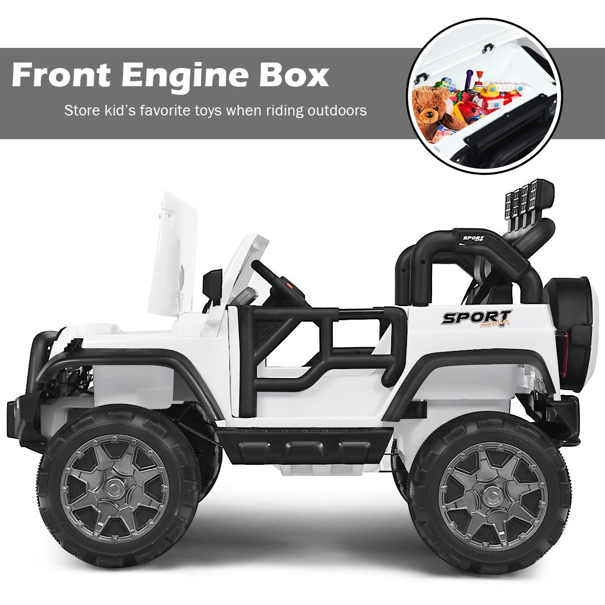 SEDOL 2-Seater 12V Electric Kids Ride-On Truck with Dual Storage Compartments Parental Remote Control High-Capacity 7Ah Battery and All-Terrain Spring Suspension – 50kg Limit