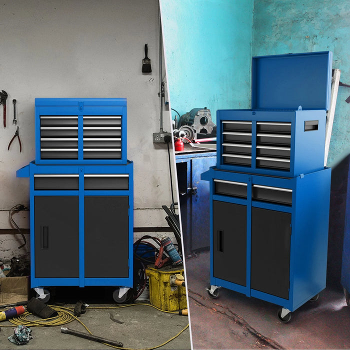 High-Capacity Rolling Tool Cabinet – Lockable Wheels, Metal 2‑in‑1 Chest & Base