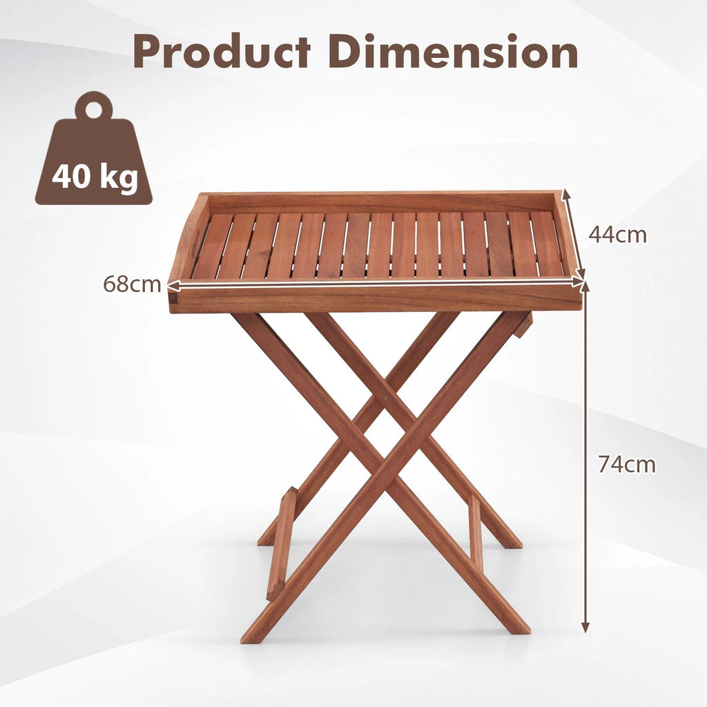 Wooden Side Table with Slatted Tabletop and Sturdy X-Shaped Frame