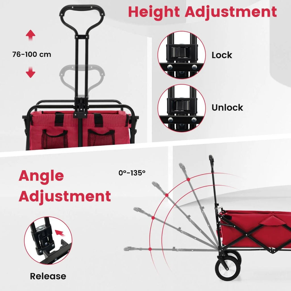 Heavy Duty Camping Garden Cart with Adjustable Handle and Drink Holders