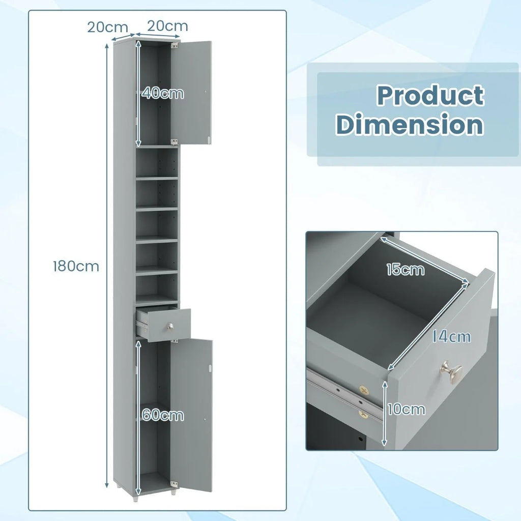 180CM Tall Freestanding Bathroom Cabinet with 2 Doors and 1 Drawer
