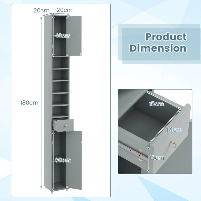 180CM Tall Freestanding Bathroom Cabinet with 2 Doors and 1 Drawer