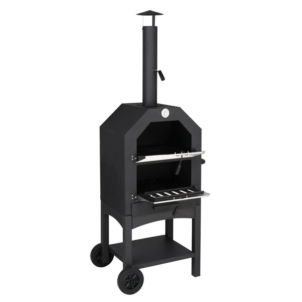 Outdoor Wood-Fired Pizza Oven – Portable Garden Pizza Maker with Stone, Peel & Grill Rack