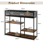 4-Tier Console Table with Wire Basket and Storage Shelves