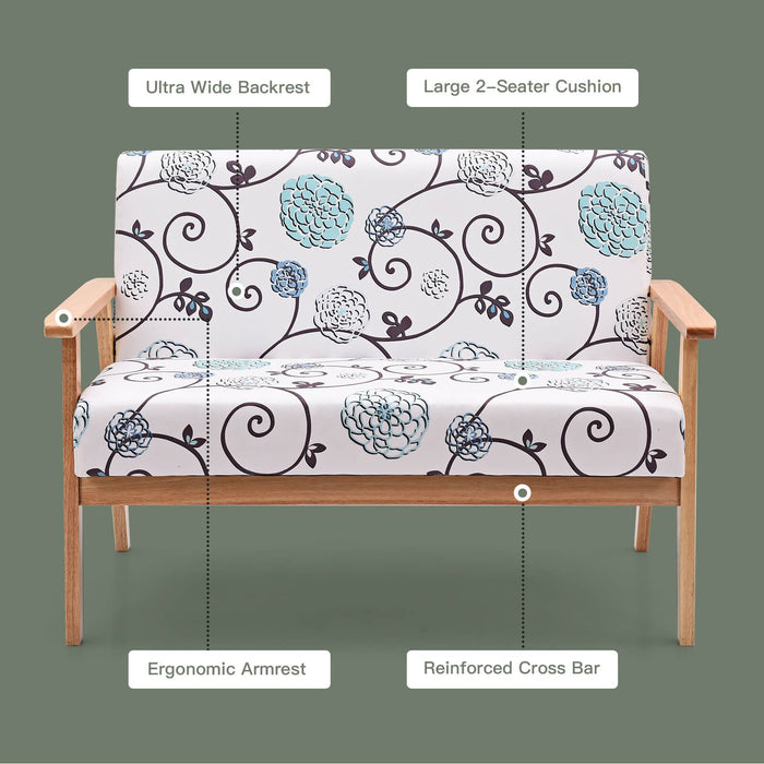 2-Seater Wooden Upholstered Loveseat with Rubber Wood Armrests