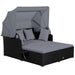 Rattan Daybed with Retractable Canopy, Cushions & Side Trays
