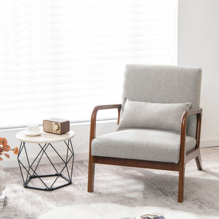 Modern Accent Chair with Lumbar Pillow and Rubber Wood Frame