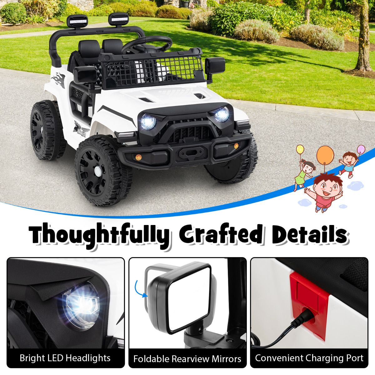 SEDOL 12V Electric Ride-On Truck for Kids with Parental Remote Control Dual 25W Motors All-Terrain Shock Absorbers LED Headlights and Soft-Start Safety System