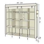 67" Portable Clothes Wardrobe – 12-Shelf Fabric Closet Organiser (Beige)
