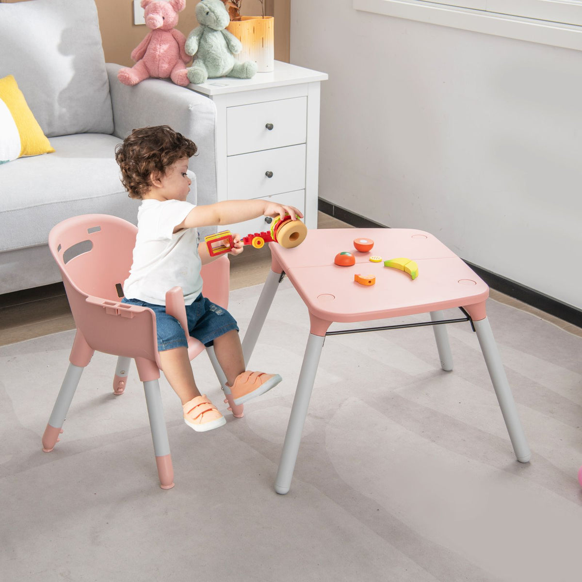 SEDOL 5-in-1 Convertible Baby High Chair & Independent Play Table Set with 5-Point Safety Harness 2-Position Removable Tray and Waterproof Easy-Clean Cushion
