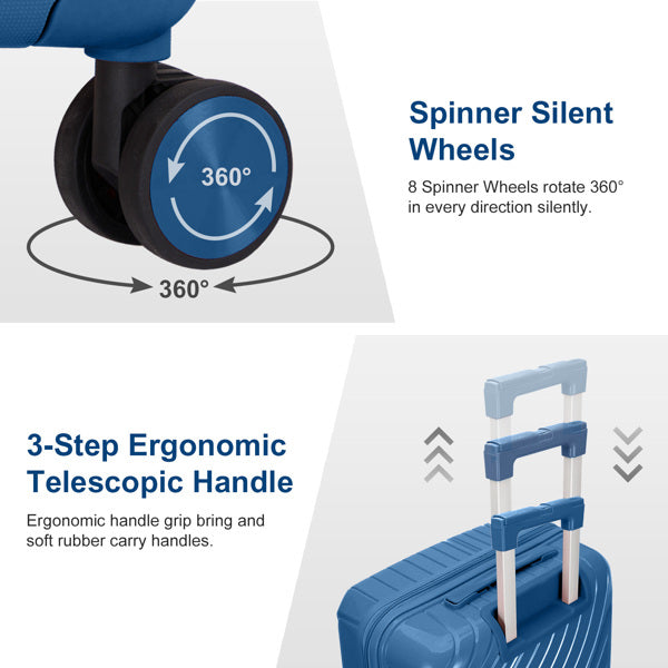 4-Piece Luggage Set with Handbags & Toiletry Kit – Durable Hard Shell Suitcases 18"/20"/24"/28" with Spinner Wheels, Travel Tote & Wash Bag – Dark Blue