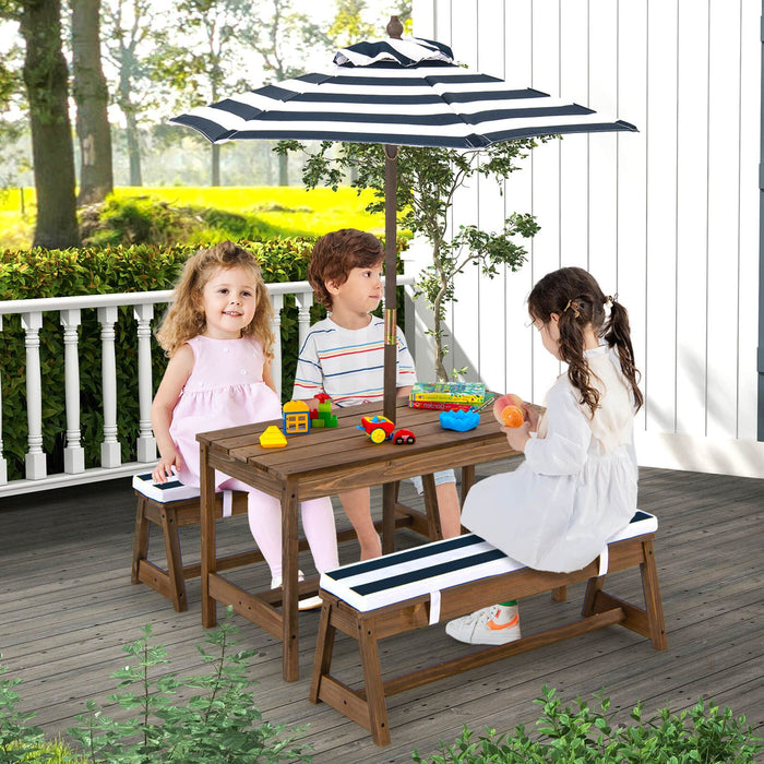 Kids Picnic Table with Cushions & Adjustable Umbrella – Fir Wood Play Table for 4