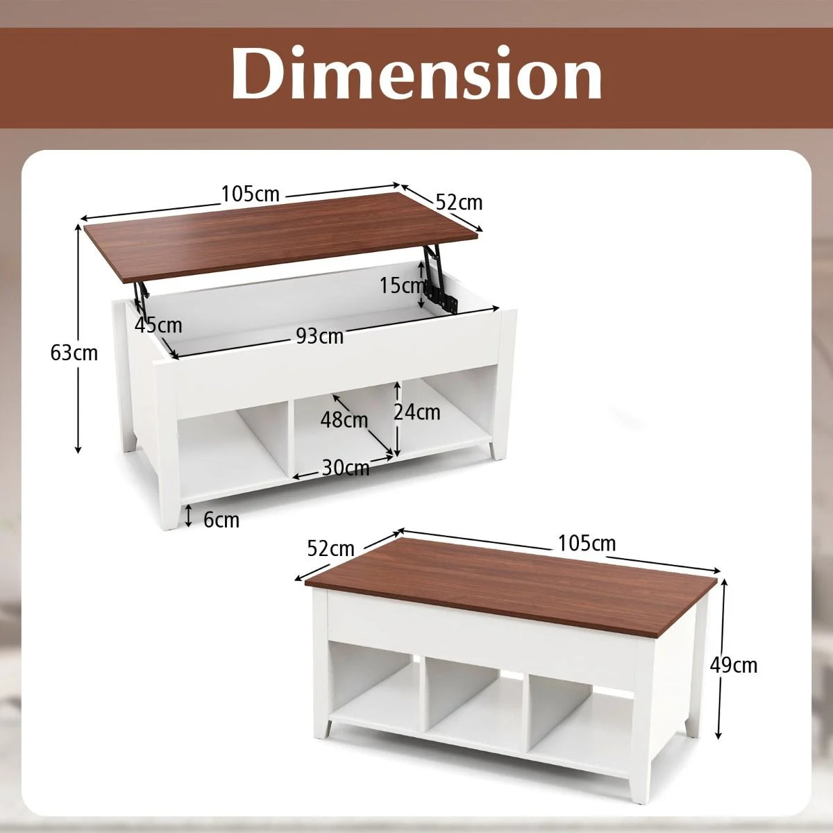 Rising Center Table with Lift Top Hidden Compartment