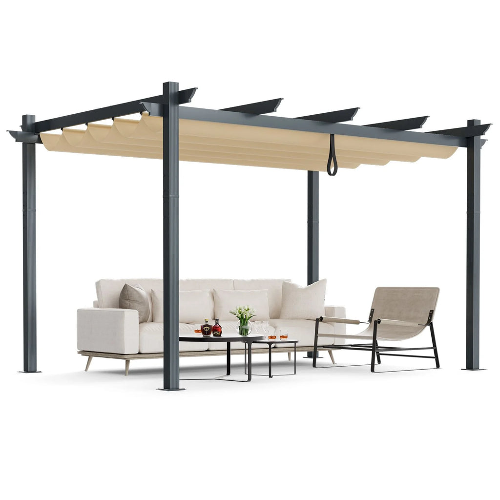 3x4m Outdoor Retractable Pergola with Adjustable Sun Shade Canopy
