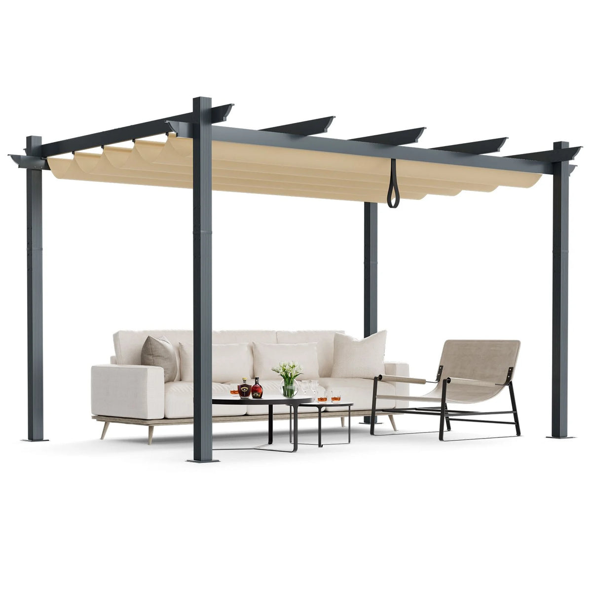 3x4m Outdoor Retractable Pergola with Adjustable Sun Shade Canopy