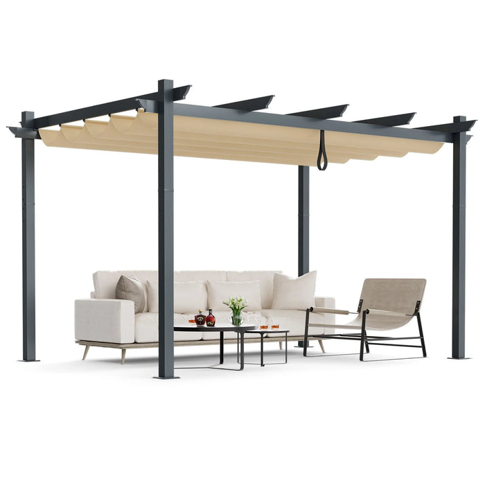 3x4m Outdoor Retractable Pergola with Adjustable Sun Shade Canopy