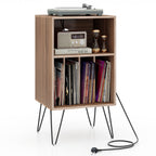 3-Tier Record Player Stand with Charging Station Shelf and 4 Dividers