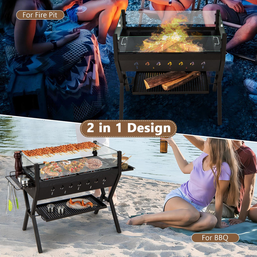 Charcoal Barbecue Grill with Wind Guard & Seasoning Racks