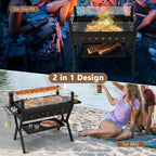 Charcoal Barbecue Grill with Wind Guard & Seasoning Racks