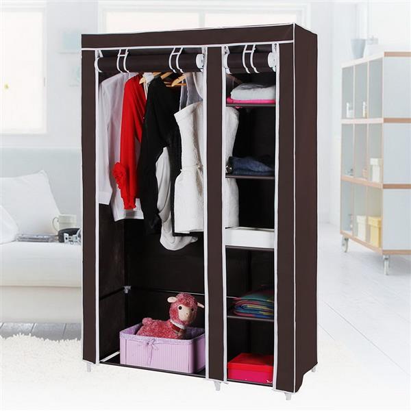 67" Portable Clothes Wardrobe – Fabric Closet with Hanging Rod (Dark Brown)