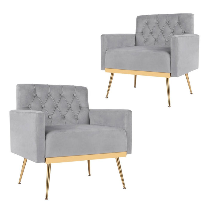 Modern Velvet Accent Chair with Button Tufted Back and Golden Metal Legs