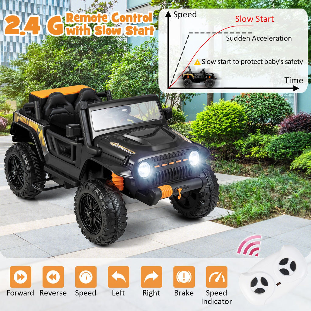 SEDOL 12V Parent-Child Ride-On Truck with 100kg High-Capacity Load High-Torque Dual Motors Parental Remote Control and Integrated Adult Seat with Folding Foot Pedals