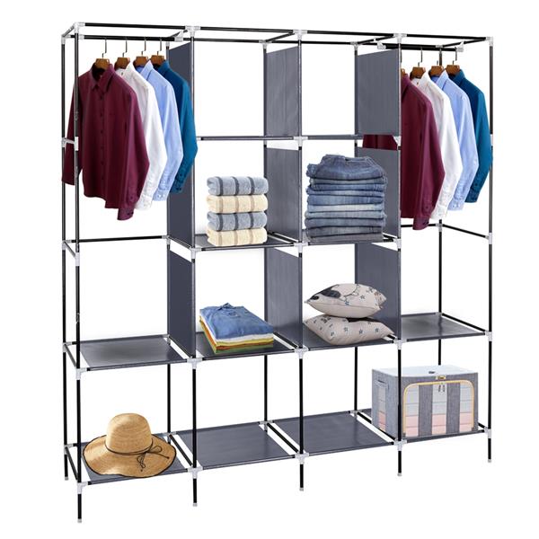 67" Portable Clothes Wardrobe – 12-Shelf Fabric Closet Organiser (Grey)
