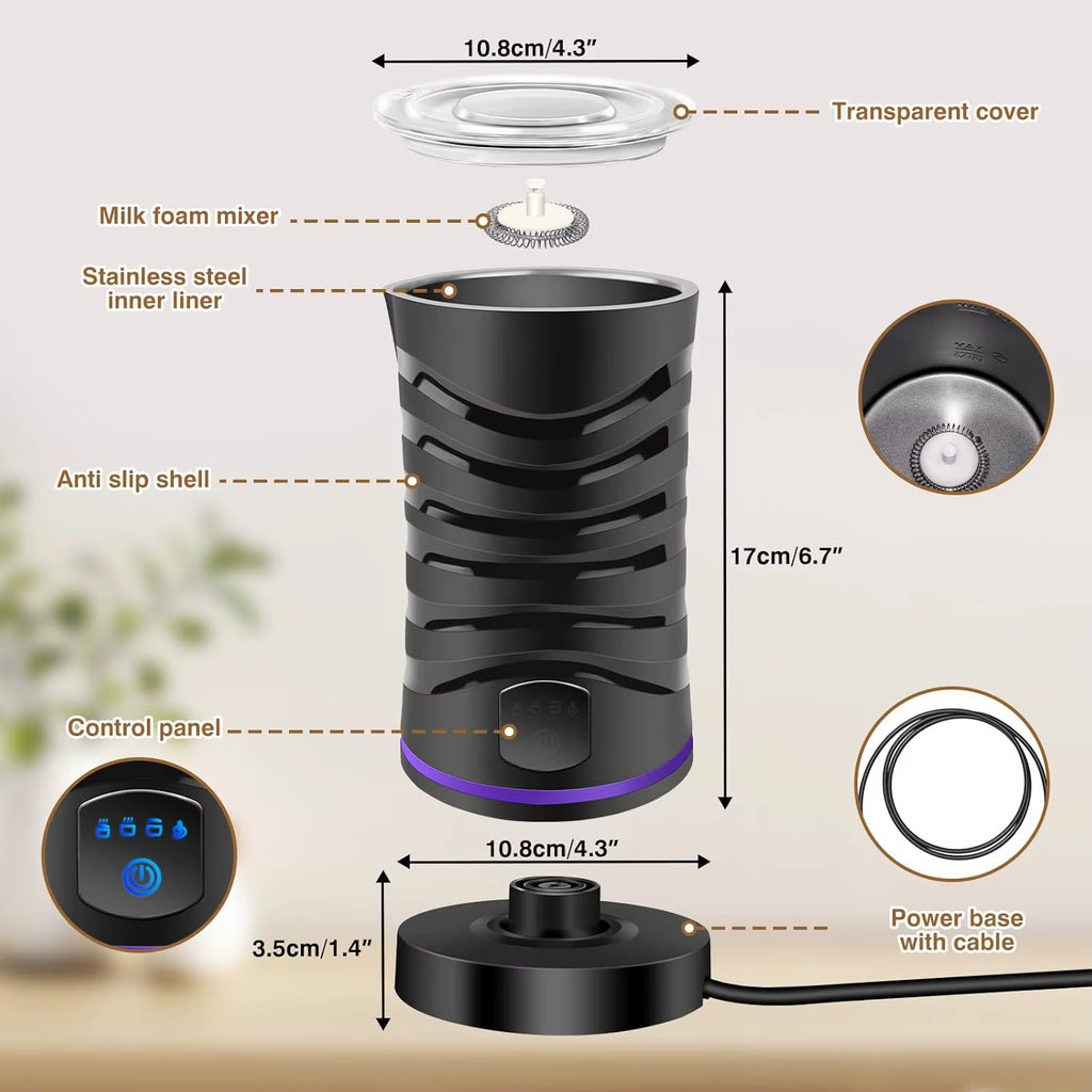 SEDOL 4-in-1 Electric Milk Frother and Warmer 600ml Automatic Hot Cold Foam Maker for Coffee Cappuccino Latte Hot Chocolate Non-Stick Quiet Milk Steamer