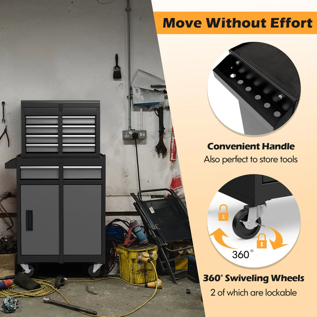 High-Capacity Rolling Tool Cabinet – Lockable Wheels, Metal 2‑in‑1 Chest & Base