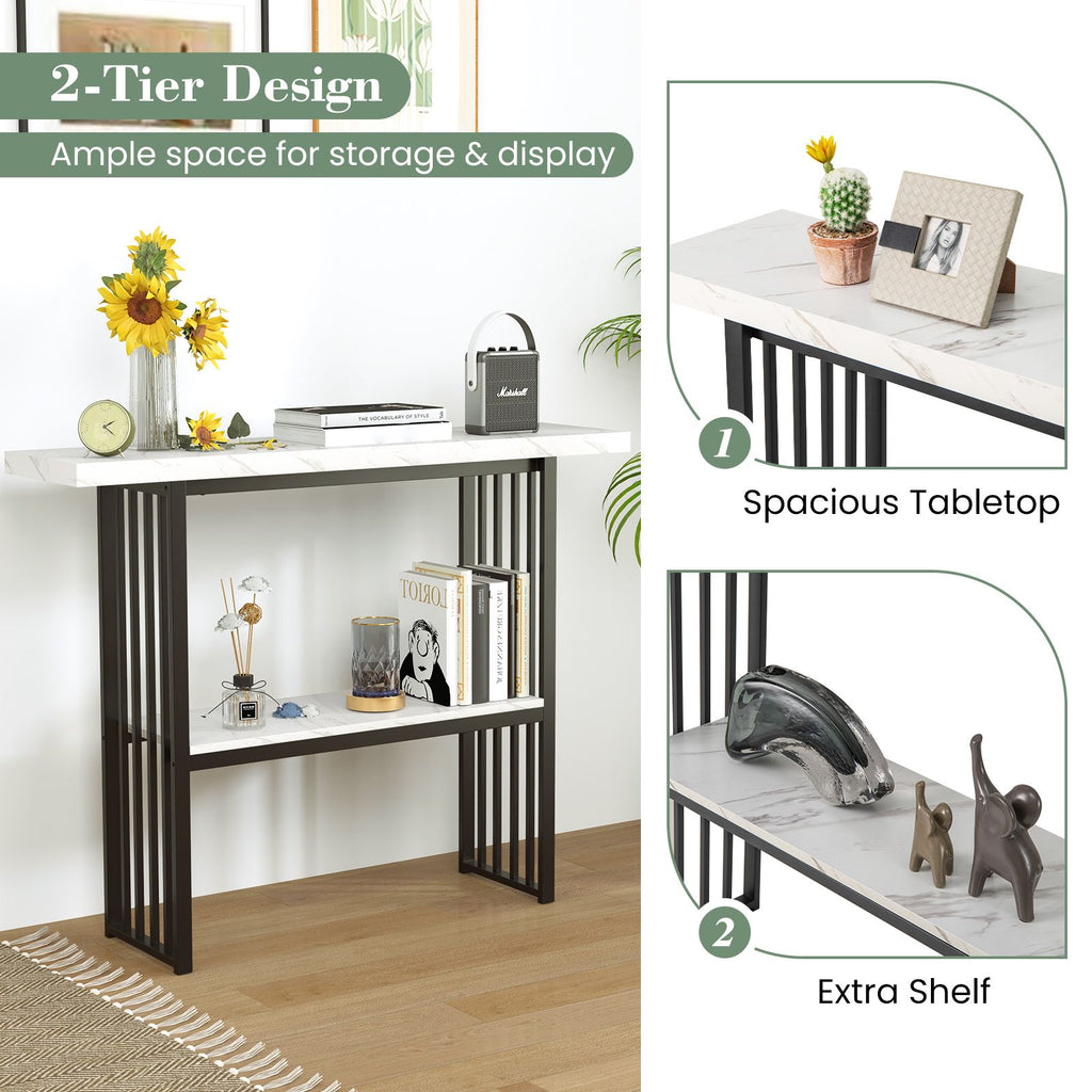 2-Tier Faux Marble Console Table for Entryway Living Room Bedroom