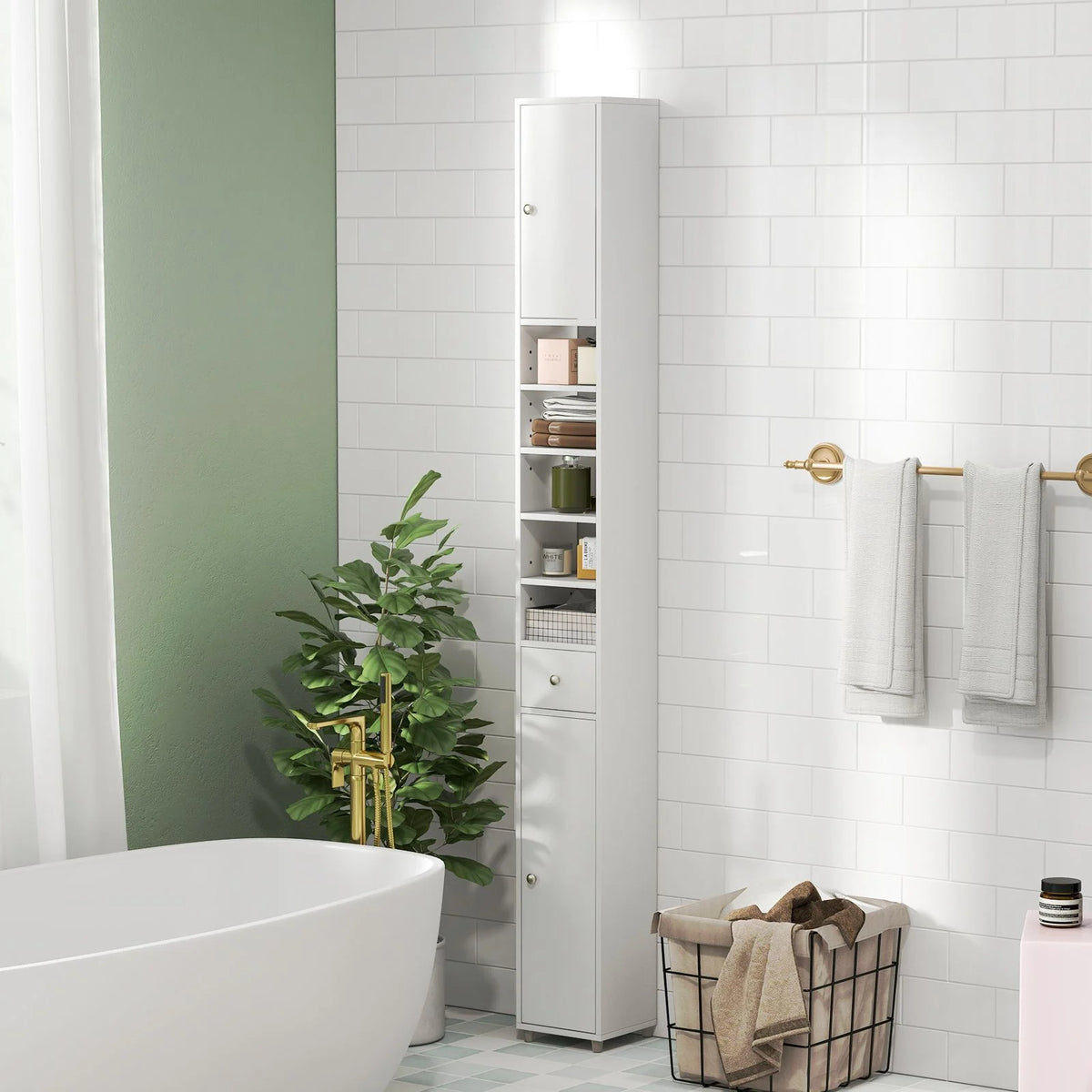 180CM Tall Freestanding Bathroom Cabinet with 2 Doors and 1 Drawer