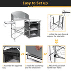 Camping Kitchen Table with Storage & Windscreen – Folding BBQ & Prep Station