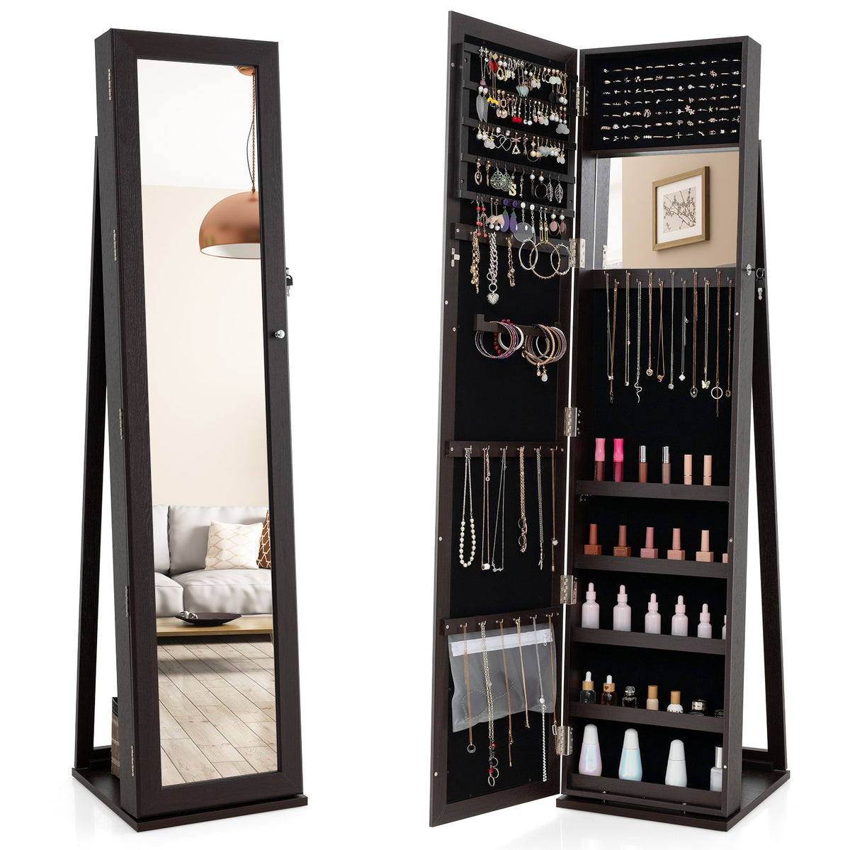 3-In-1 Mirrored Jewellery Armoire with Display Shelves