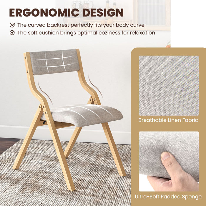 Folding Dining Chair Set of 2 with Solid Wood Frame and Padded Seat
