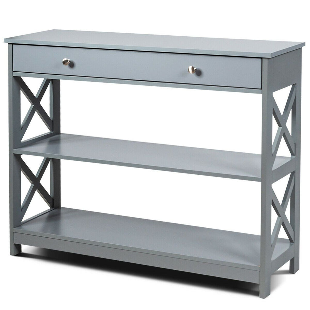 3-Tier Console Table with 1 Drawer and 2 Storage Shelves