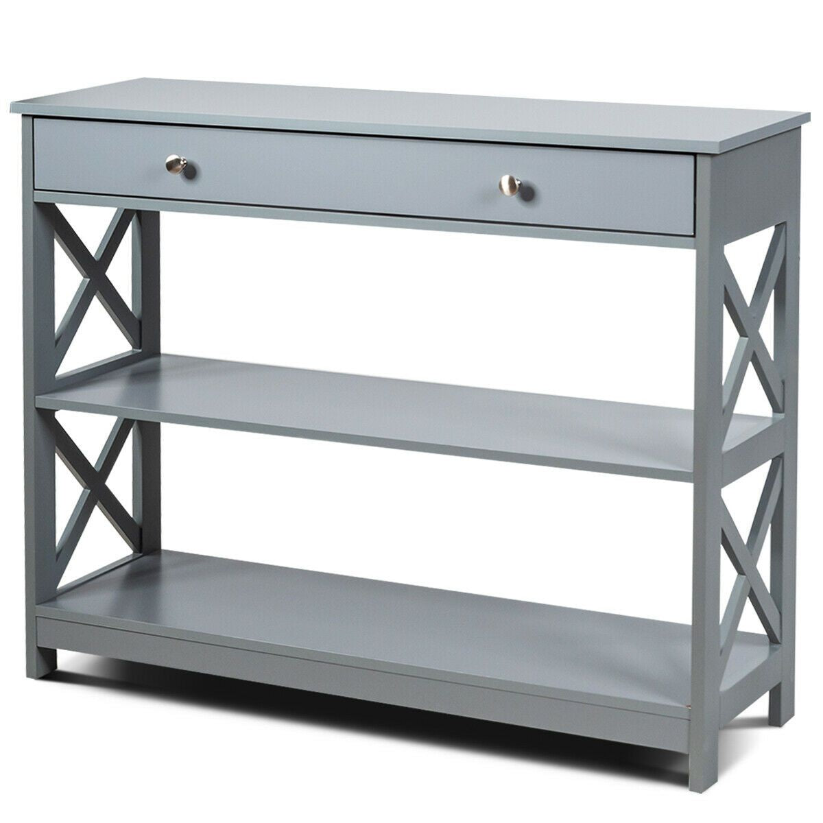 3-Tier Console Table with 1 Drawer and 2 Storage Shelves