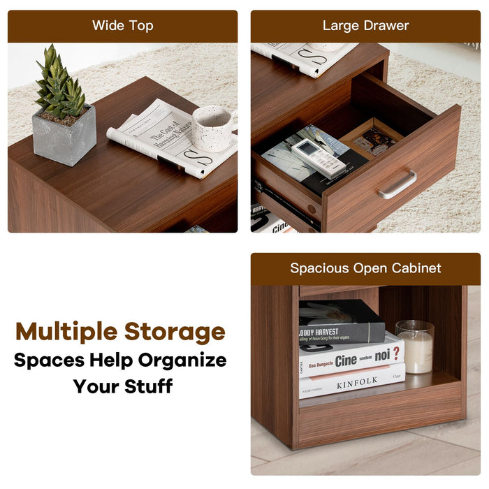 2-Tier Nightstand with Drawer and Open Component